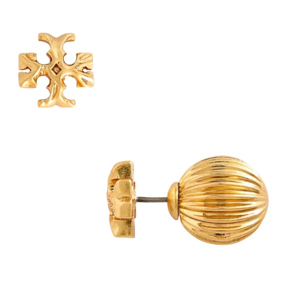 TORY BURCH • Roxanne Gold Double Rolled Brass Earrings - Picture 4 of 5